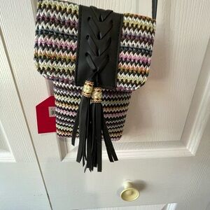 Multicolor Woven Crossbody Bag with Black Accents NWT